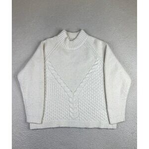 Passenger Sweater Womens Medium White Cable Knit Mock Neck Raglan Pullover